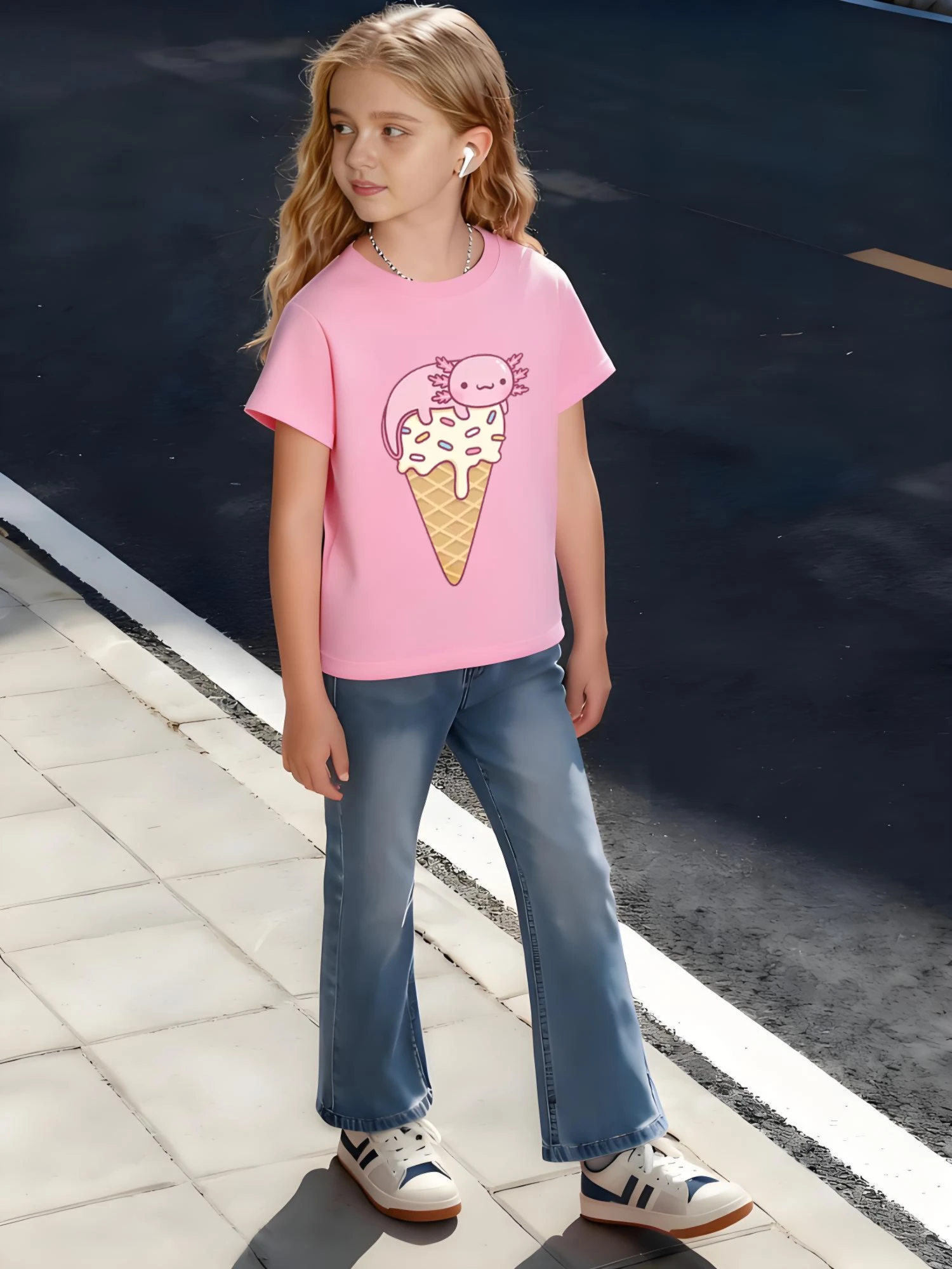 ​ أطفال الأطفال القطن تي شيرت الآيس كريم مع Axolotl توبر على الهراء مخروط تصميم للبنين بنات الحلوى الحلوة موضوع ​