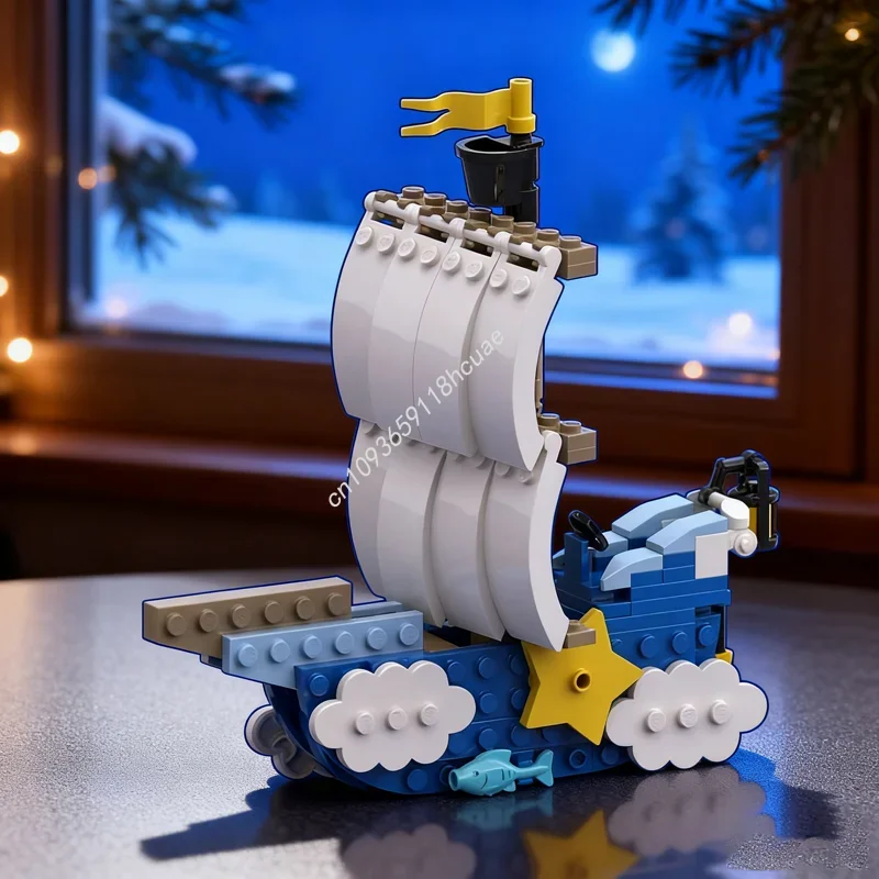 130pcs MOC The Cloud Sailing Ship A Fantasy Model Building Blocks Assemble Christmas Gift Creative Toys Idea Brick Kids Birthday
