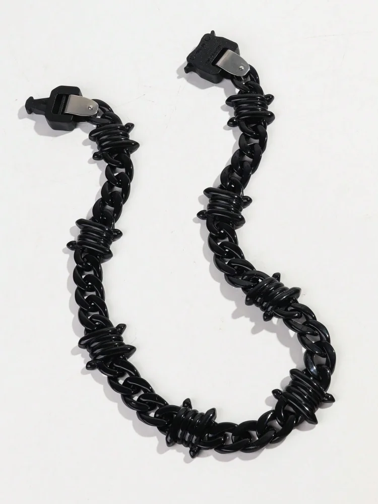 Neue Punk Acryl Dorn Kette Choker Halskette für Frauen Männer HipHop Spike Link Kette Schloss Anhänger Kragen Mode Schmuck Geschenke – Detail 8
