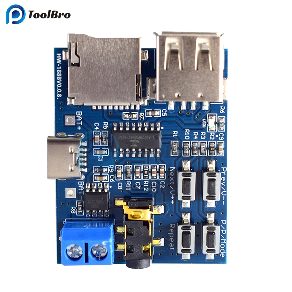 Type-C TF Card U Disk MP3 Decoder Board DC 3.7~5.5V Power Amplifier Decoding Module for Audio Player Speakder