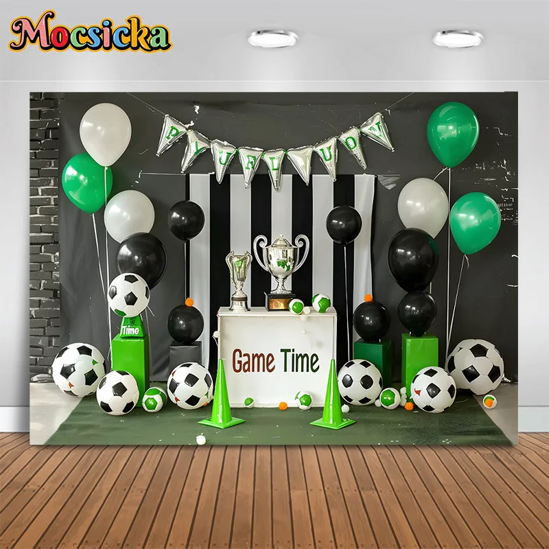 Mocsicka Happy Birthday Photography Backdrops Football Championship Balloon Party Backgrounds Kids Portraits Photo Banners