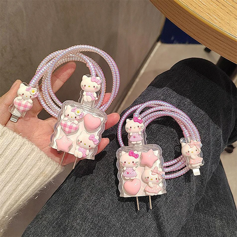 Hello Kitty Kuromi Ładowarka Kabel do transmisji danych Etui ochronne i zestaw do nawijania dla Apple 18W 20W Szybka ładowarka Adapter Etui na ładowarkę do telefonu