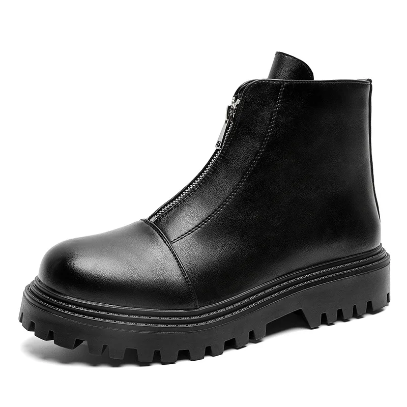 أحذية رجالية عصرية ذات نعل سميك من Punk Rock أحذية جلدية أصلية عصرية باللون الأسود أحذية كاوبوي للكاحل مصممة تشيلسي قصيرة بوتاس هومبر #5