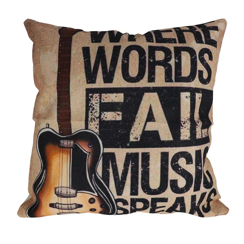 

Vintage Personality Flax Guitar Cushion Cover Music Words Pillow Case For Sofa Bed Cars Decoration Throw Pillow Case