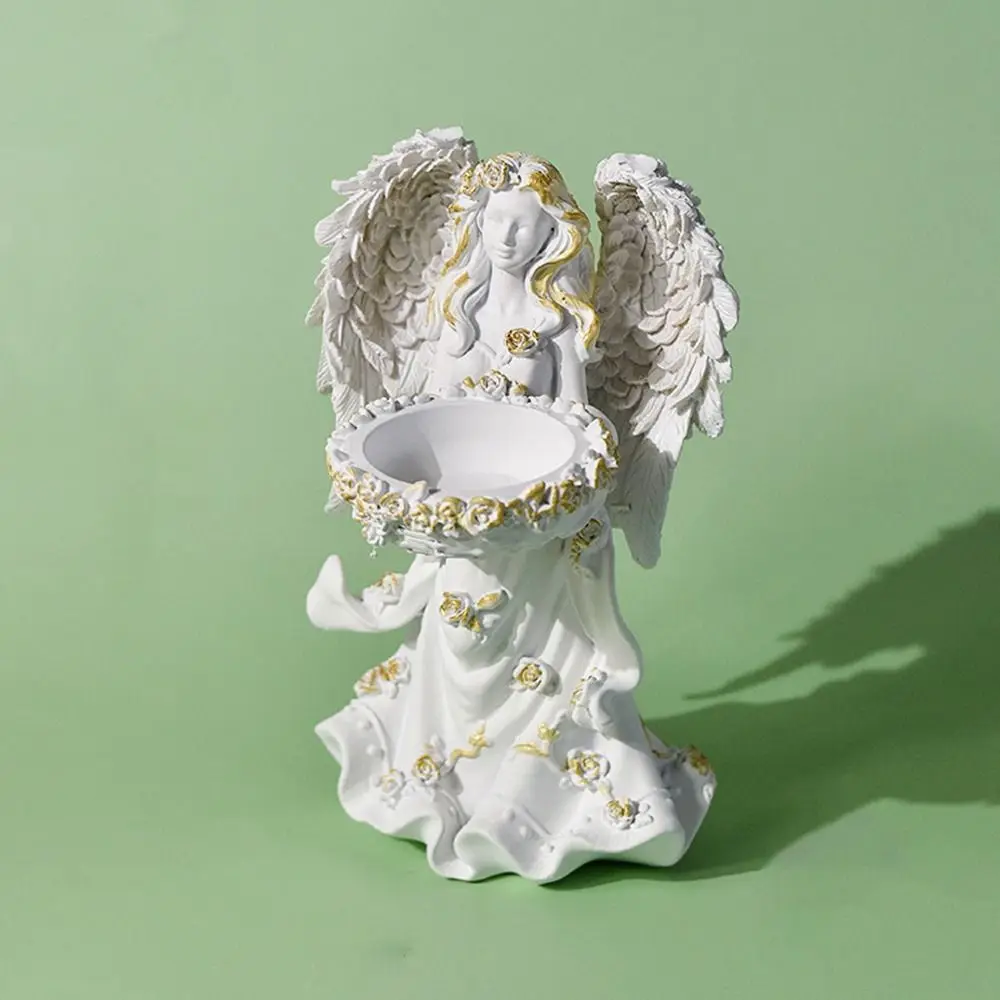 Nordic Cartoon Guardian Angel Figurine Handmade Cute Resin Angel Statue Light Luxury Flower Fairy Candle Ornaments Desk