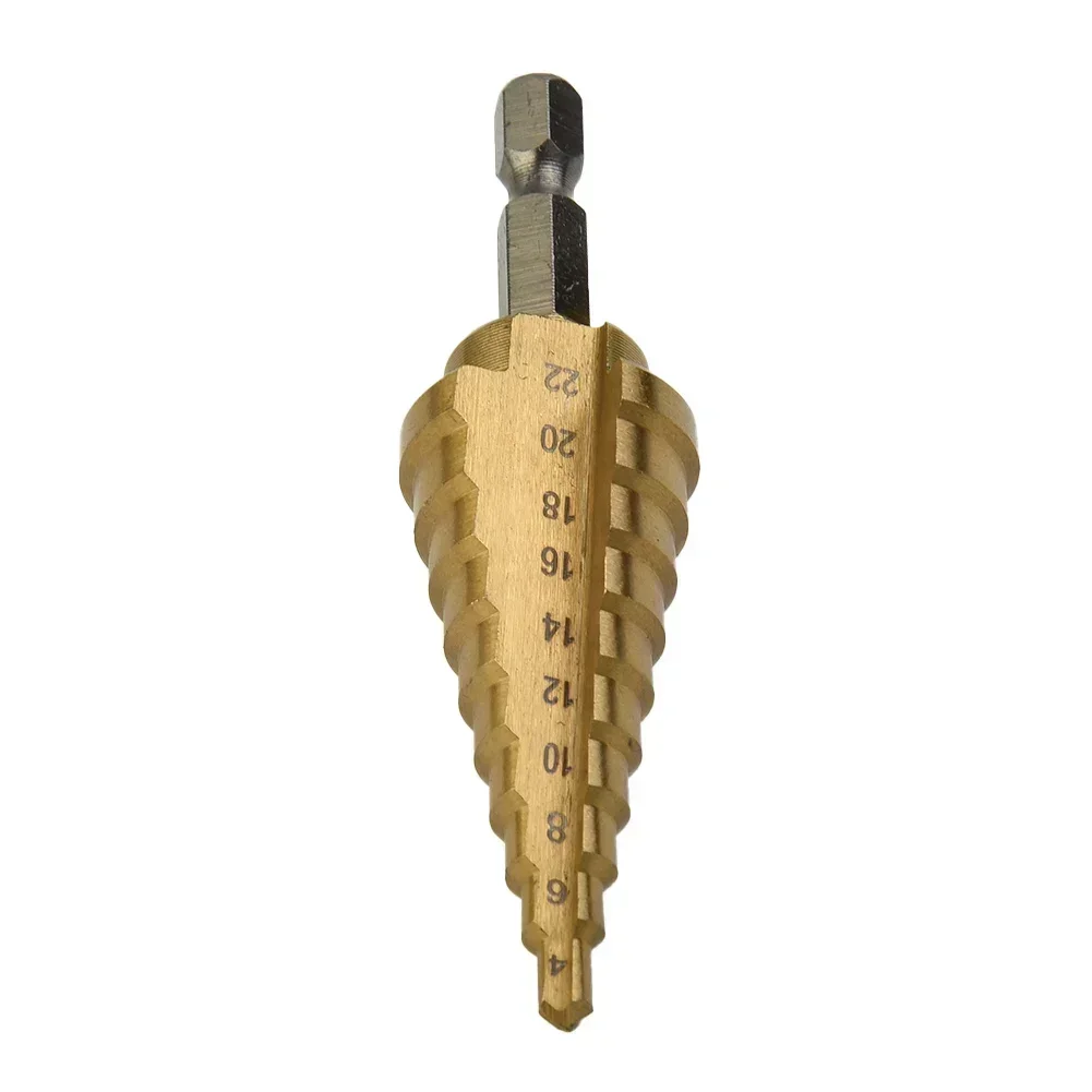 1Pcs 4-22mm HSS Titanium Coated Step Drill Bit Drilling Power ToolsMetal High Speed Steel Wood Hole Cutter Step Cone Dril A50