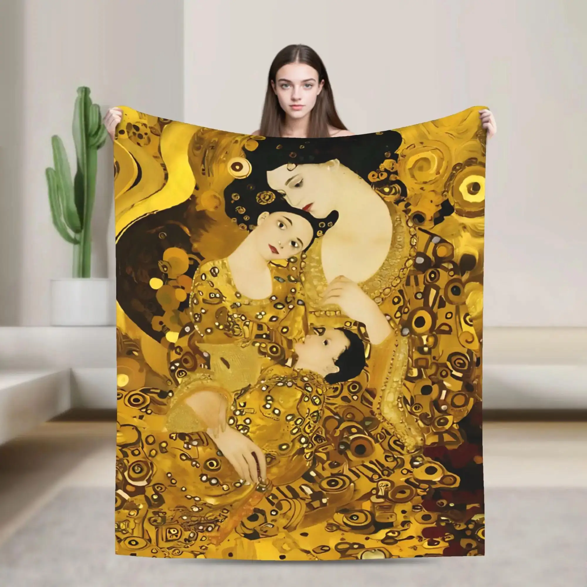 

Timeless Maternal Bond Inspired by Gustav Klimt Mother and Child Blanket Winter Decorative Living Room Bedspread