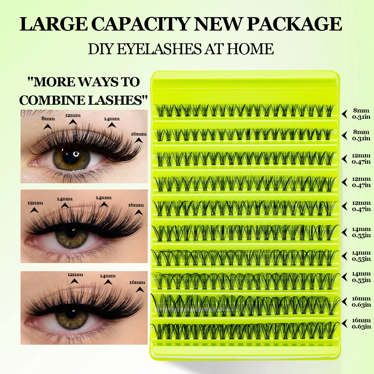 200 stuks gemengde lengte valse wimpers set 8-16 mm natuurlijk dun en dik herbruikbaar voor beginners wimperextensions met bond en afdichting