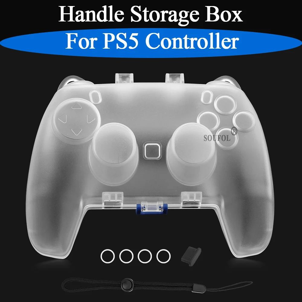 Transparante opbergdoos met witte/zwarte handgreep voor de PS5, stofdichte vervangende beschermhoes voor de PS5-controller en accessoires.