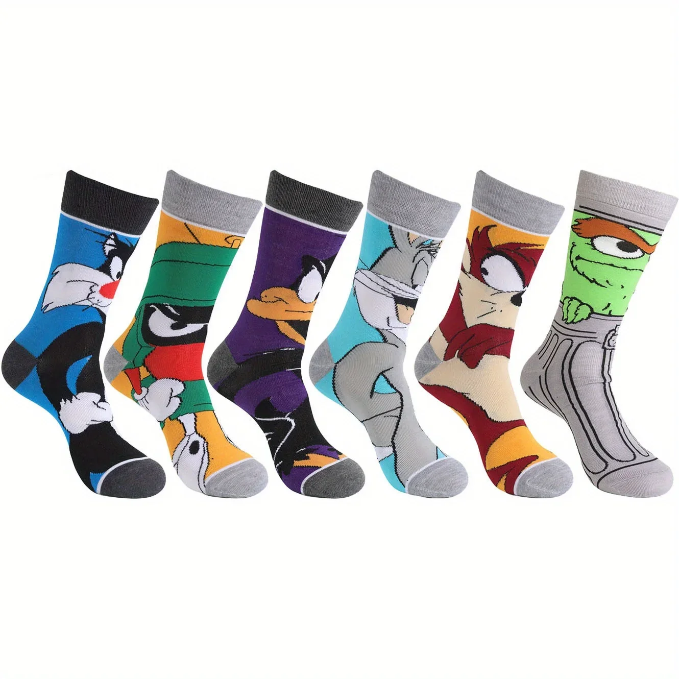 Unisex Cartoon Anime Print Cotton Socks, Novidade, Engraçado, Feliz, Tripulação, Bonito, Presente para Amigos, Homens, 6, 12 Pares