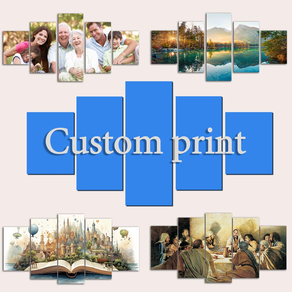 5-Piece Set Frame Personalized Photo Canvas Print Your Picture Custom Canvas Wall Art for Living Room Bedroom Home Decoration