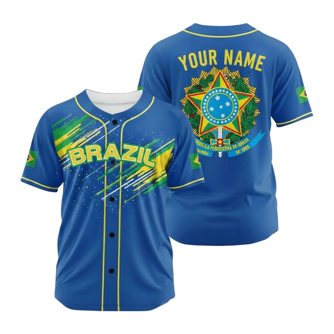 Custom Brazil Flag Print Baseball Jersey