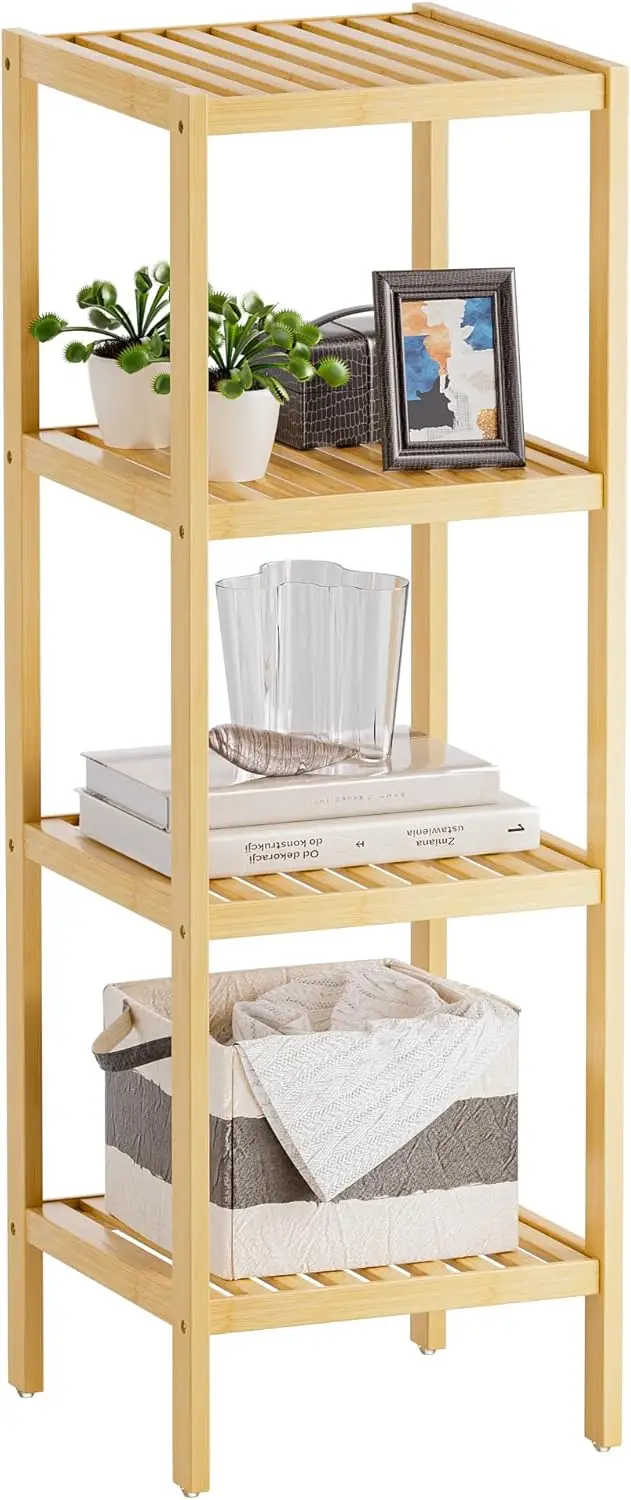4-Tier Bamboo Bathroom Shelf, Multifunctional Storage Rack for Kitchen, Bedroom, Living Room (Natural)