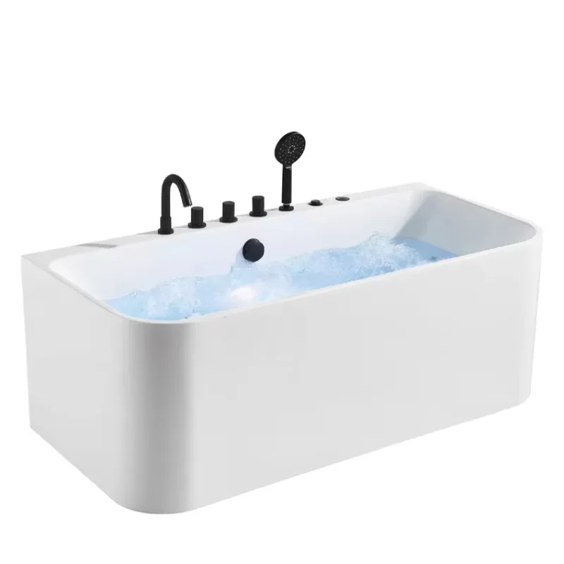 

The US Rectangular Size Freestanding Bathtub Acrylic Baths with Black Faucet