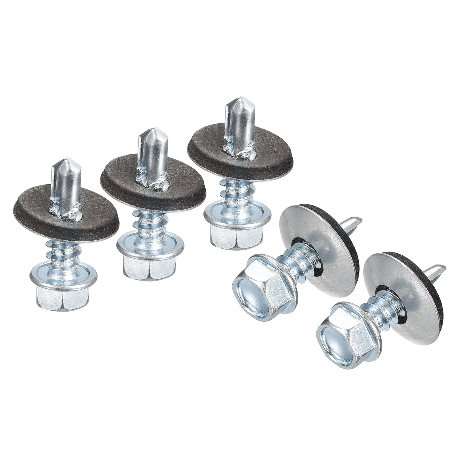 #12 xSelf Drilling Screws with Rubber Washer Zinc Plated Steel Roofing Screws Hex Head Self Tapping Screws with EPDM Washer