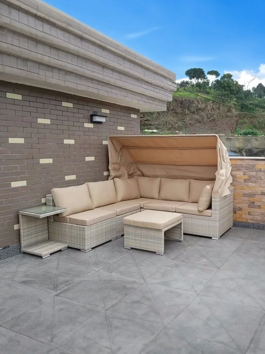 

Nordic outdoor leisure rattan canopy sofa waterproof sunscreen courtyard outdoor garden balcony hotel lounge chair bed