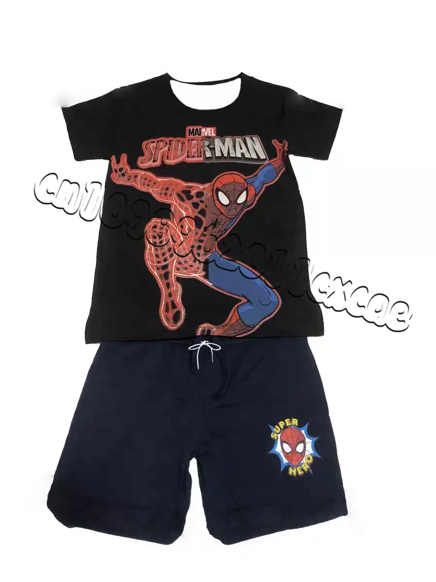 

25/26 Летний новый комплект «Человек-паук» для спорта и отдыха для взрослых и детей, модный крутой быстросохнущий комплект с короткими рукавами большого размера