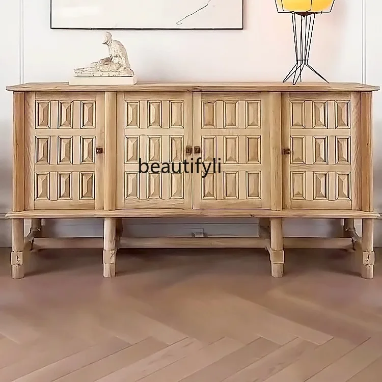 

Artistic Solid Wood Three-Dimensional Carving Living Room Entrance Storage Sideboard Cabinet Original Wood Style TV Cabinet