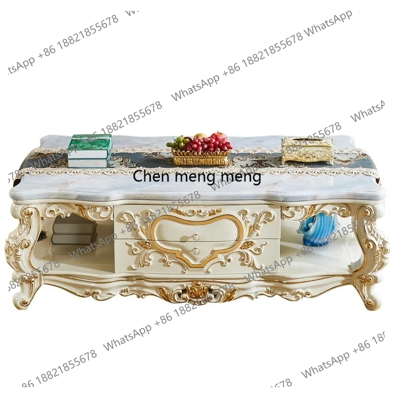 

American-style Villa Luxury Marble Coffee Table Vintage Living Room Tea Table Solid Wood