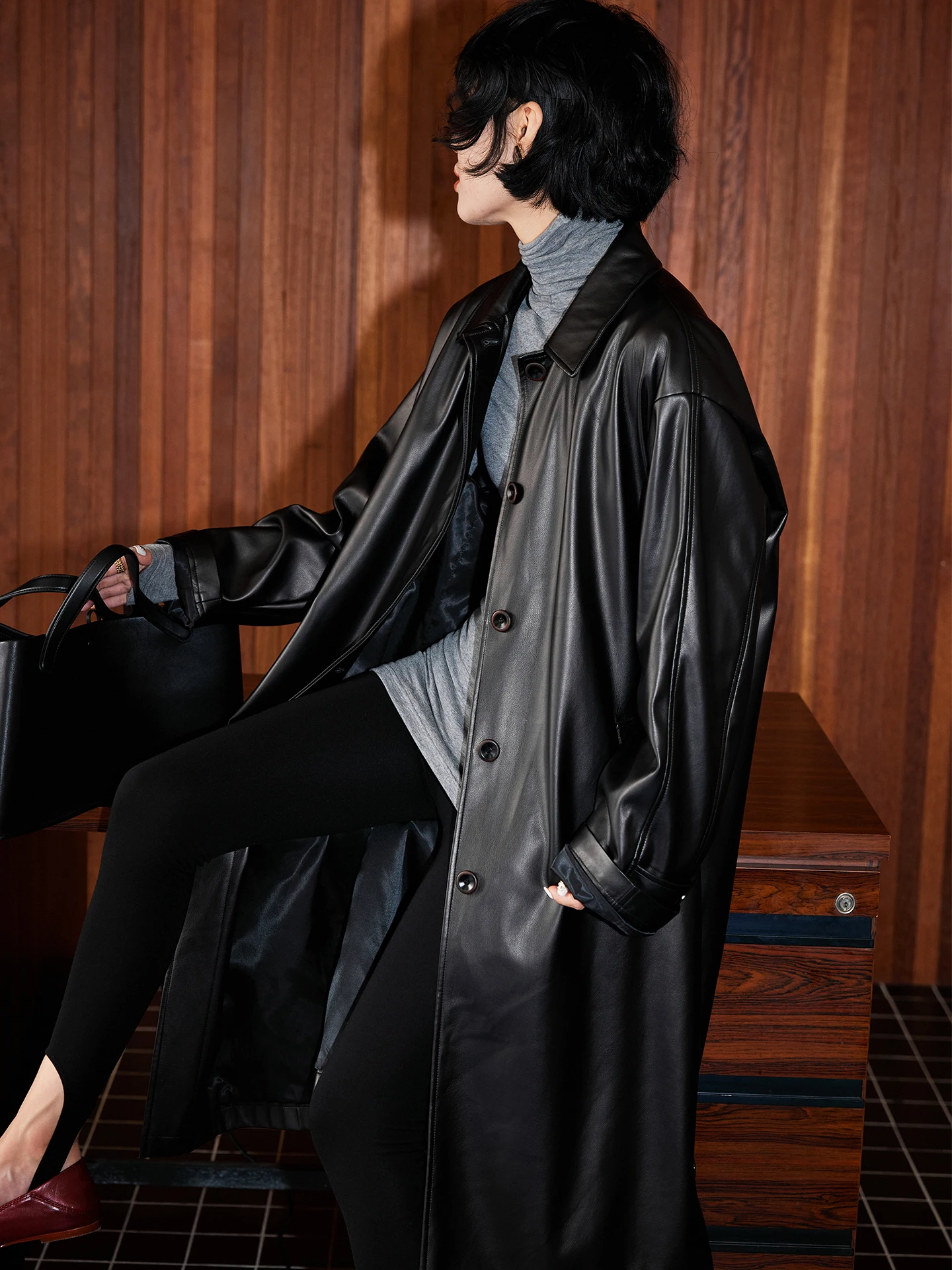 Buue Sli Bla PU Leer Jaet Dames Cool Wind Afslanken Halflange Jas Casual Loose Fit Lange Sve Herfstkleding