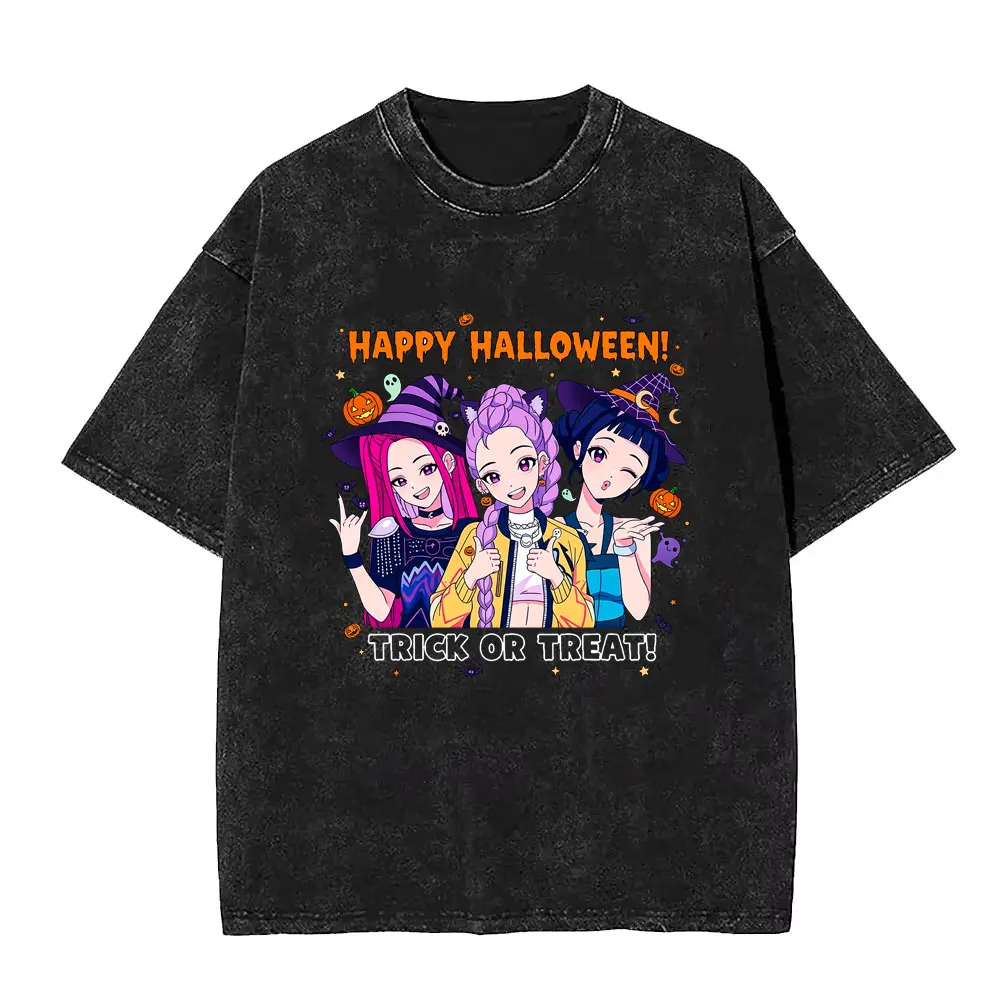 Kpop شيطان الصيادين ساجا بنين رومي ميرا زوي ديربي النمر غسلها خمر تي شيرت الرجال المرأة موضة المتضخم Crewneck تي شيرت