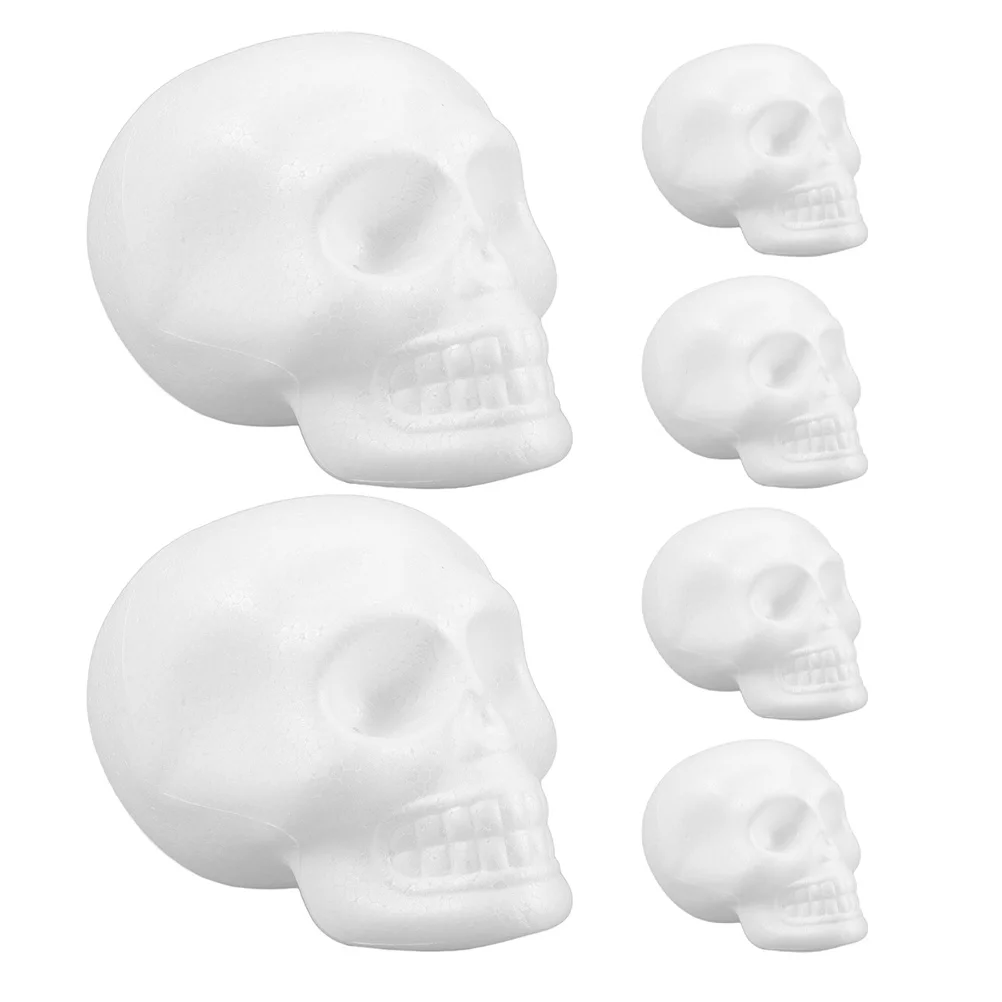 

6Pcs Foam Skull Heads DIY White Foam Shapes for Painting Halloween Hanging Indoor Outdoor Party Decorations Skull Decoration