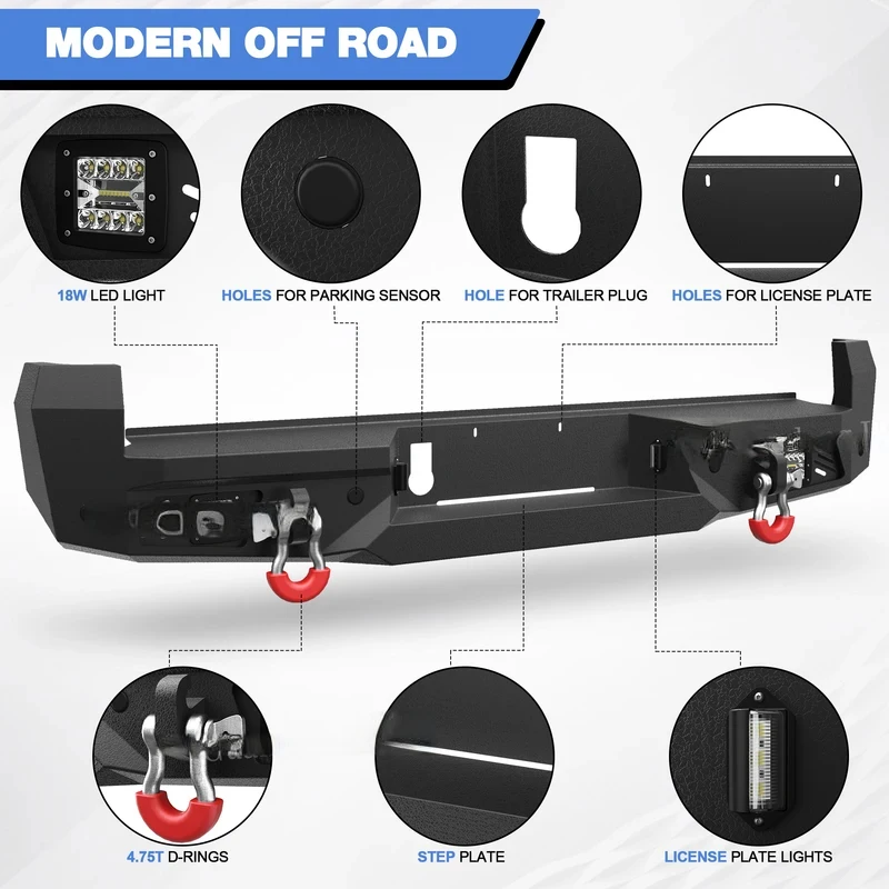 

New Rear Bumper Fit 3rd Gen 2016-2023 Off-road Full Width Pickup Truck