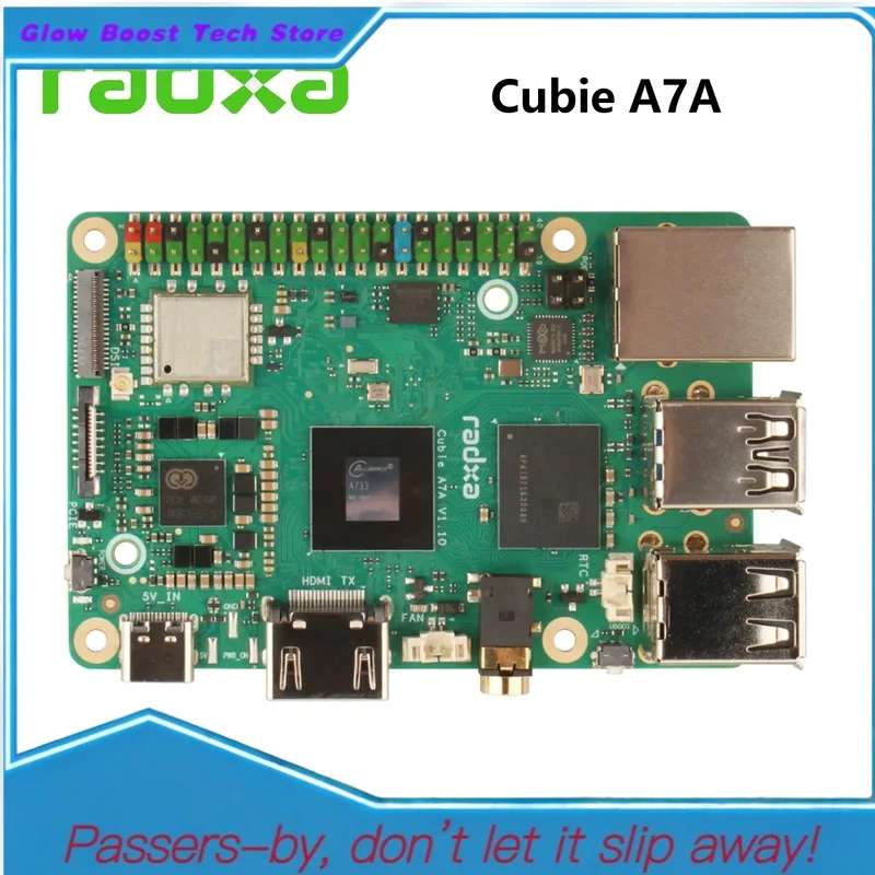 

Glow Radxa Cubie A7A Allwinner A733 8-Core SOC Development Board，3TOPS NPU,WiFi 6 / BT 5.4 With External Antenna,Support N