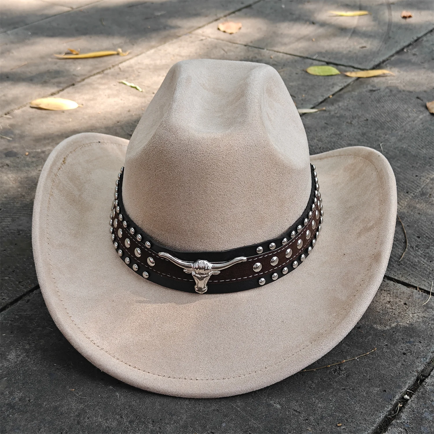 Retro Suede Leather Western Cowboy Fedora Hat for Men Women Bull Head Accessories Fashion Travel Party Hat Denim Hat sombrero