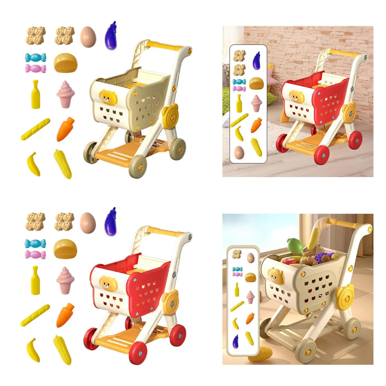 Toddlers Store Cart with playing food by playing simulation games for boys in