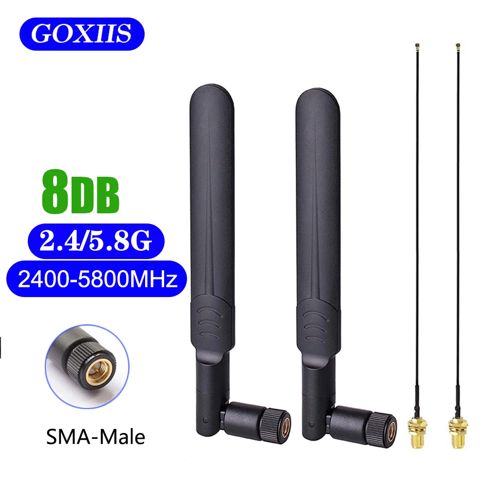 

2.4GHz 5GHz 5.8GHz Dual Band WiFi Antenna 8dBi SMA Male 15cm Coaxial Pigtail Cable for Wireless Network Card WiFi Adapter