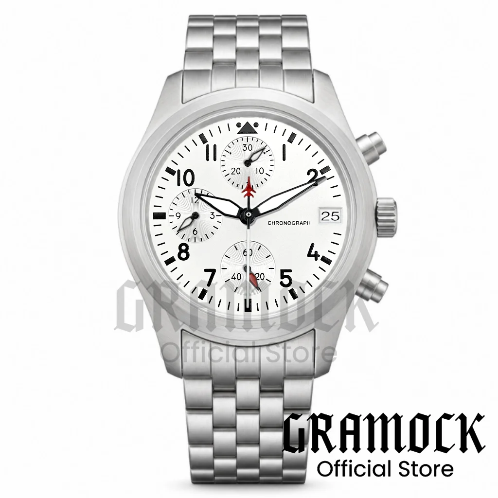 White Pilot Dial VK67 Sport Wristwatch 38mm Quartz Chronograph