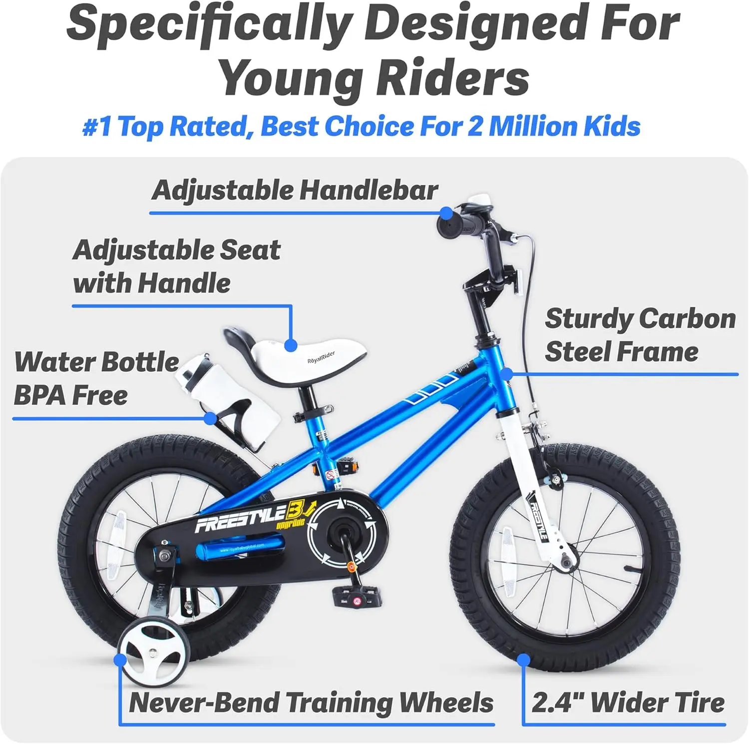 Freestyle Kids Bike 12 14 16 18 20 Inch Bicycle, Training Wheels or Kickstand Available, for Boys Girls Ages 3+ Years