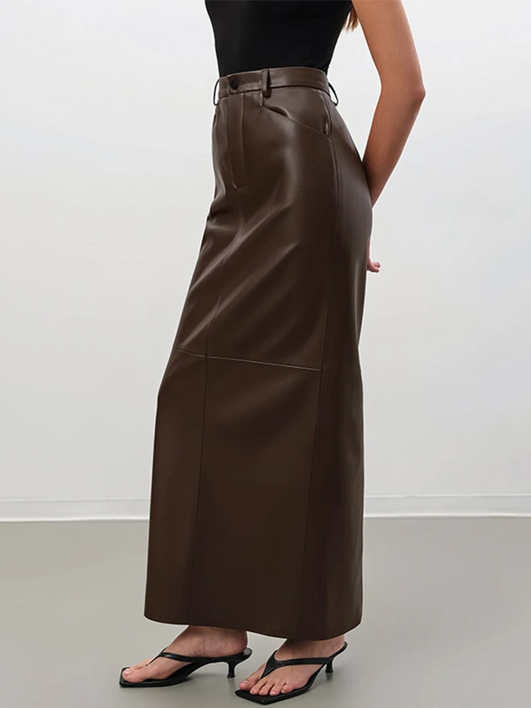 Trendix marron PU jupes longues pour femmes hiver taille haute mince Vintage Maxi jupe fête mode rue décontracté banlieue jupe 2025