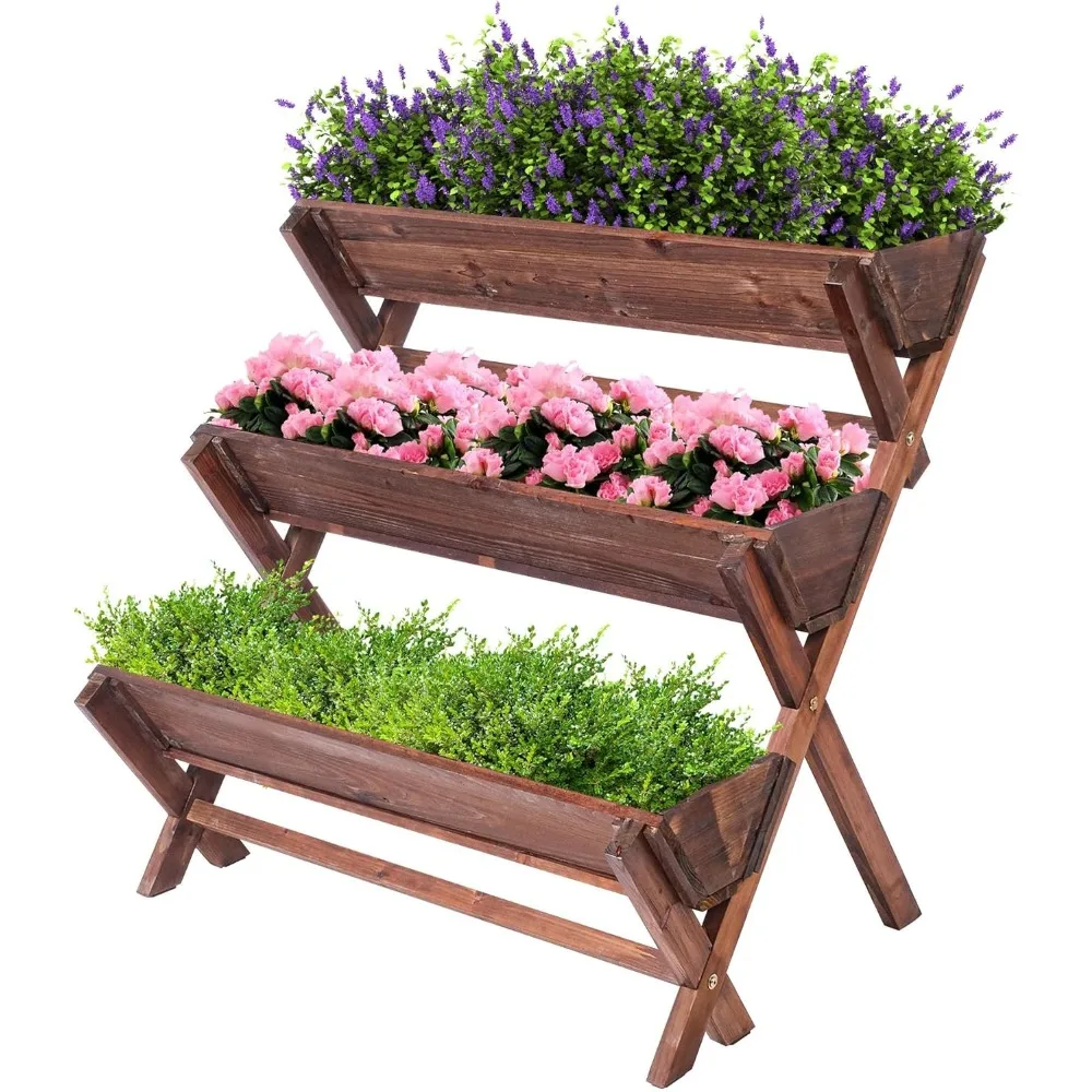 

Plant Stand.3Tier Vertical Garden Planter,Vertical Wooden Raised Garden Bed w/Drainage Plug,Removable Planter Suitable for Patio