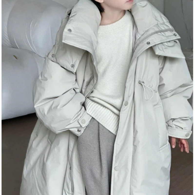 

2025 Winter Clothing Hot Selling Long Over the Knee Handsome Loose Medium to Large Children's Warm Cotton Clothes