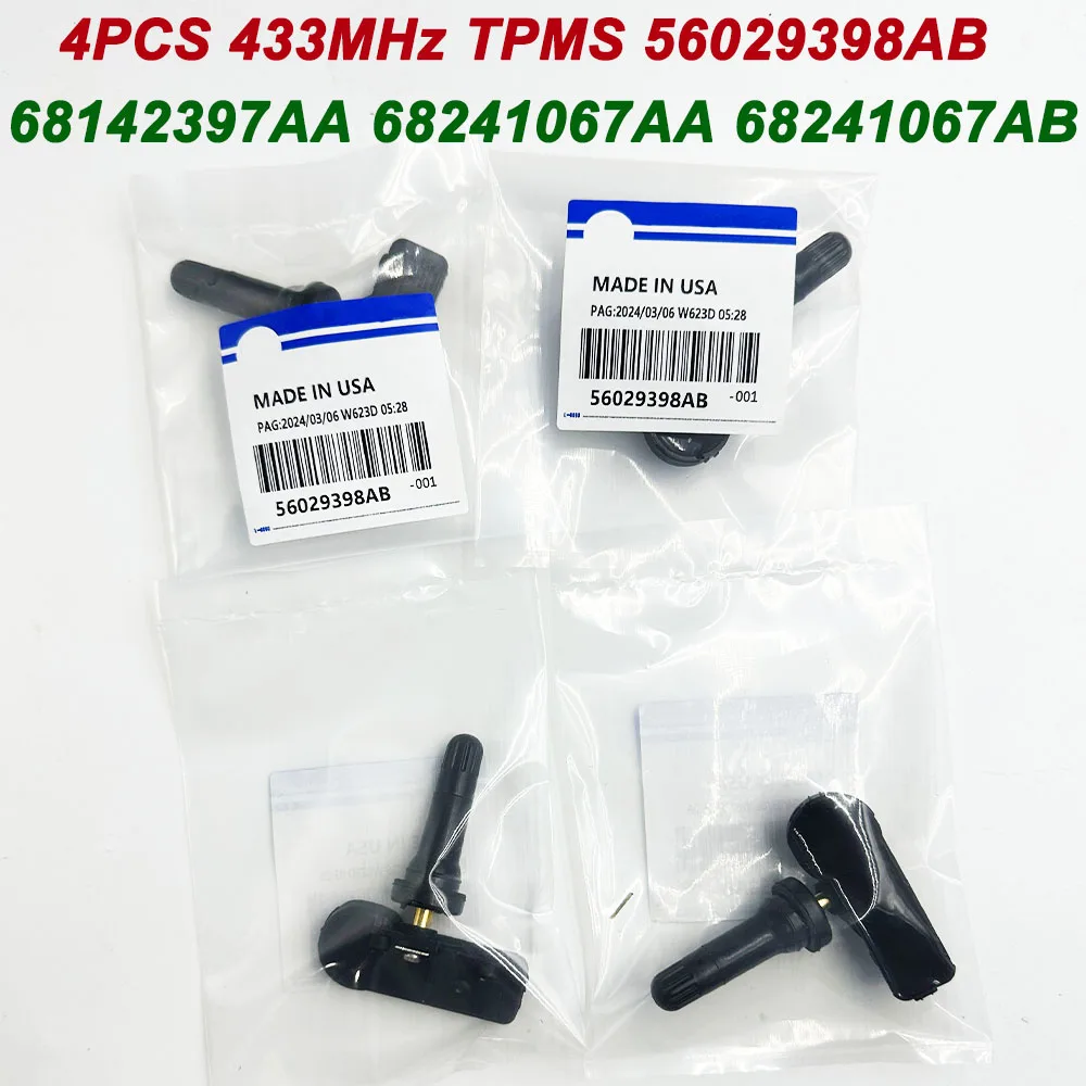 4Pcs 56029398AB TPMS 433MHz Tire Pressure Monitor Sensor For Dodge RAM Charger Durango Journey Fiat 500 68142397AA 68241067AB