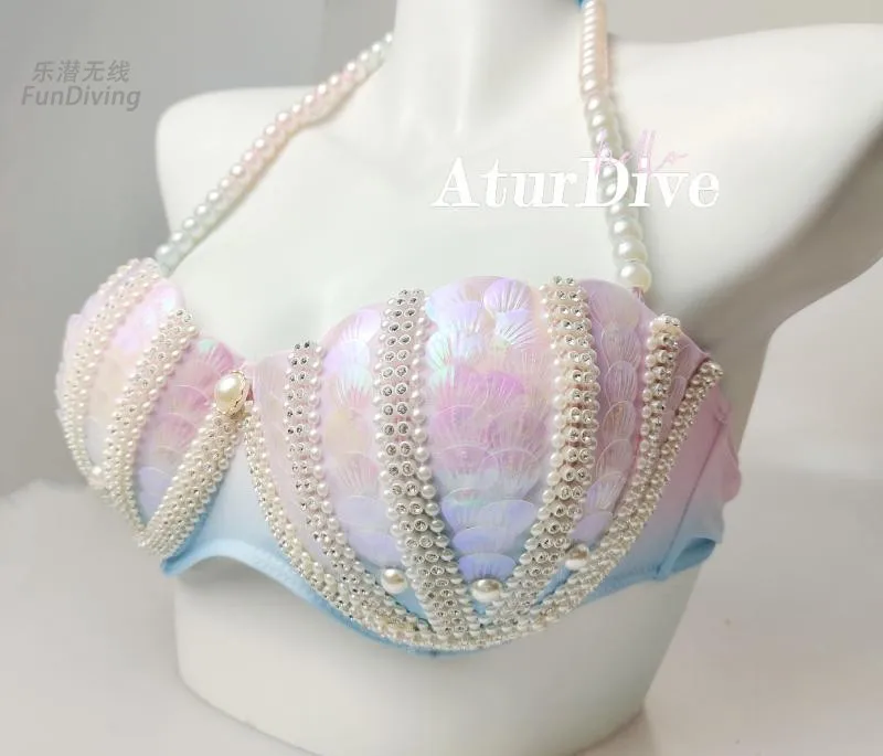 Ad Shell Pearl Bikini Mermaid Corset Split Mermaid Sequins Oceanarium Performance Belly Dance With Big Fishtail Swimsuit