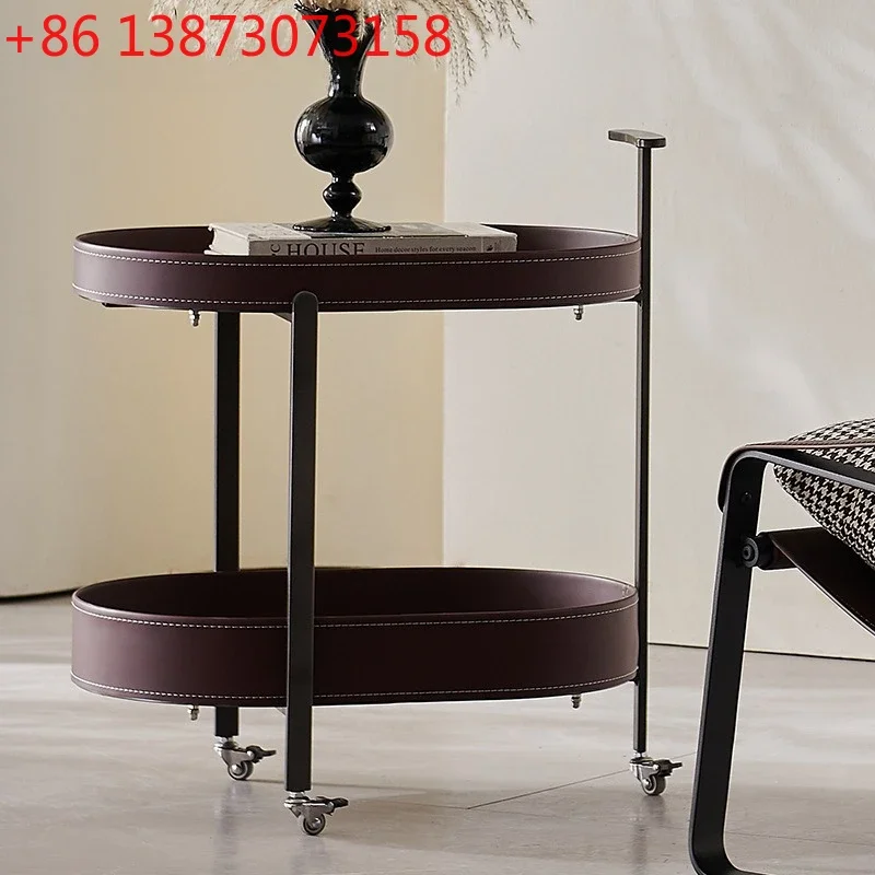 WXKY806 Italian minimalist living room mobile trolley sofa edge light luxury multi-functional storage saddle leather