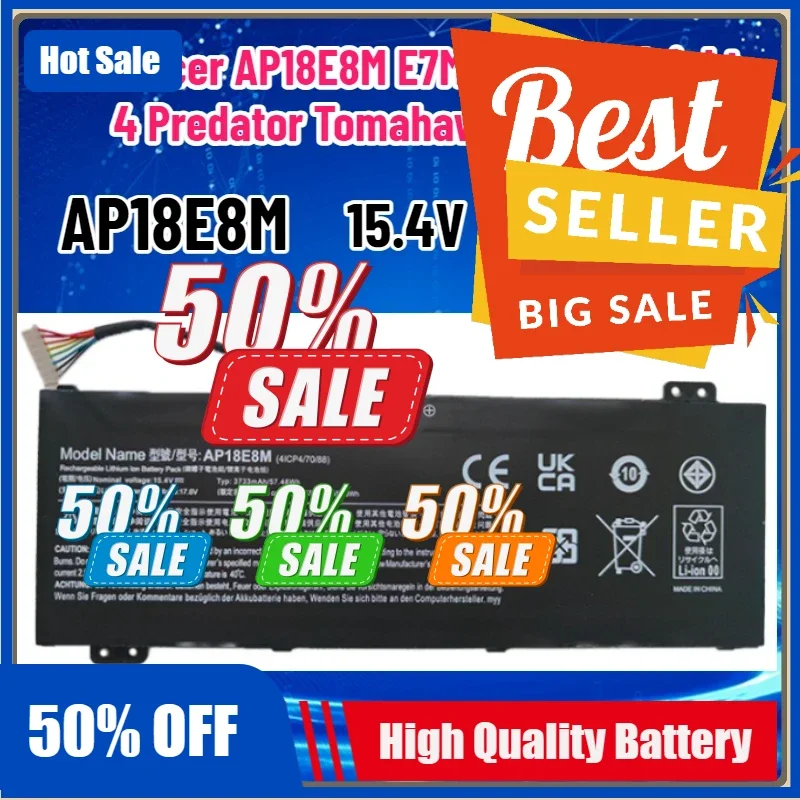 

New 15.4V 3733mAh AP18E7M Laptop Battery For Acer AP18E8M E7M Predator Helios 4 Predator Tomahawk 300 Nitro 5 Battery