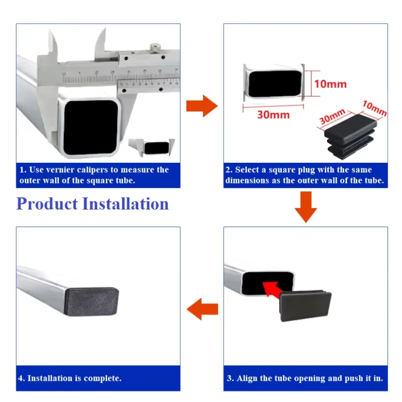 Rectangular Pipe Tube Cap Black Plastic Blanking End Caps Insert Plugs Bung Furniture Tables Chairs Foot Pads Protectors