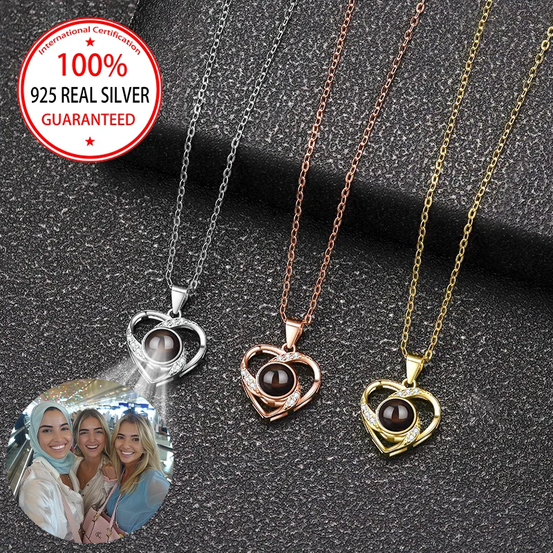 

925 Sterling Silver Custom Photo Projection Heart Pendant Necklace 2025 Trend Necklaces Sexy Accessories For Women Girls Gifts