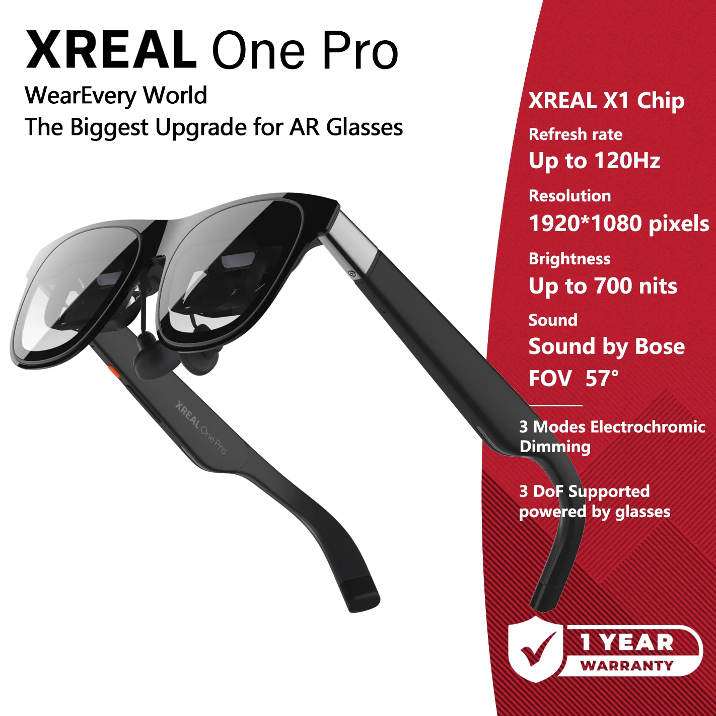 XREAL One Pro AR Smart Glasses 477" HD Screen 3DoF Space Hovering 3D Real Glasses For iPhone Mac Switch PS5 Game Private Cinema