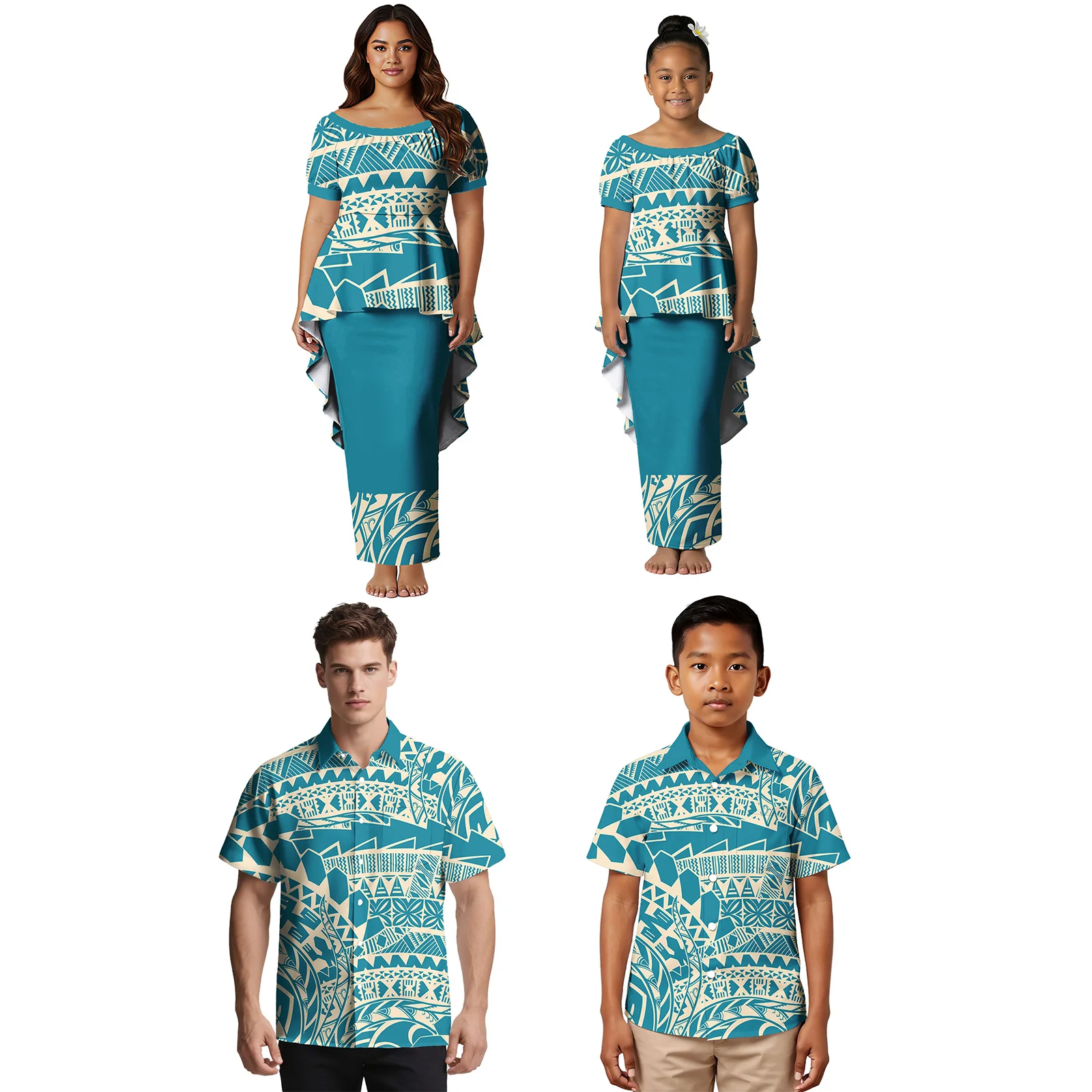 Ropa Familiar Personalizada de Alta Gama, Camisa para Hombre y Niño, Vestidos para Mujer y Niña, Diseño Tribal, Estampado Samoano Polinesio, Traje Familiar Hawaiano