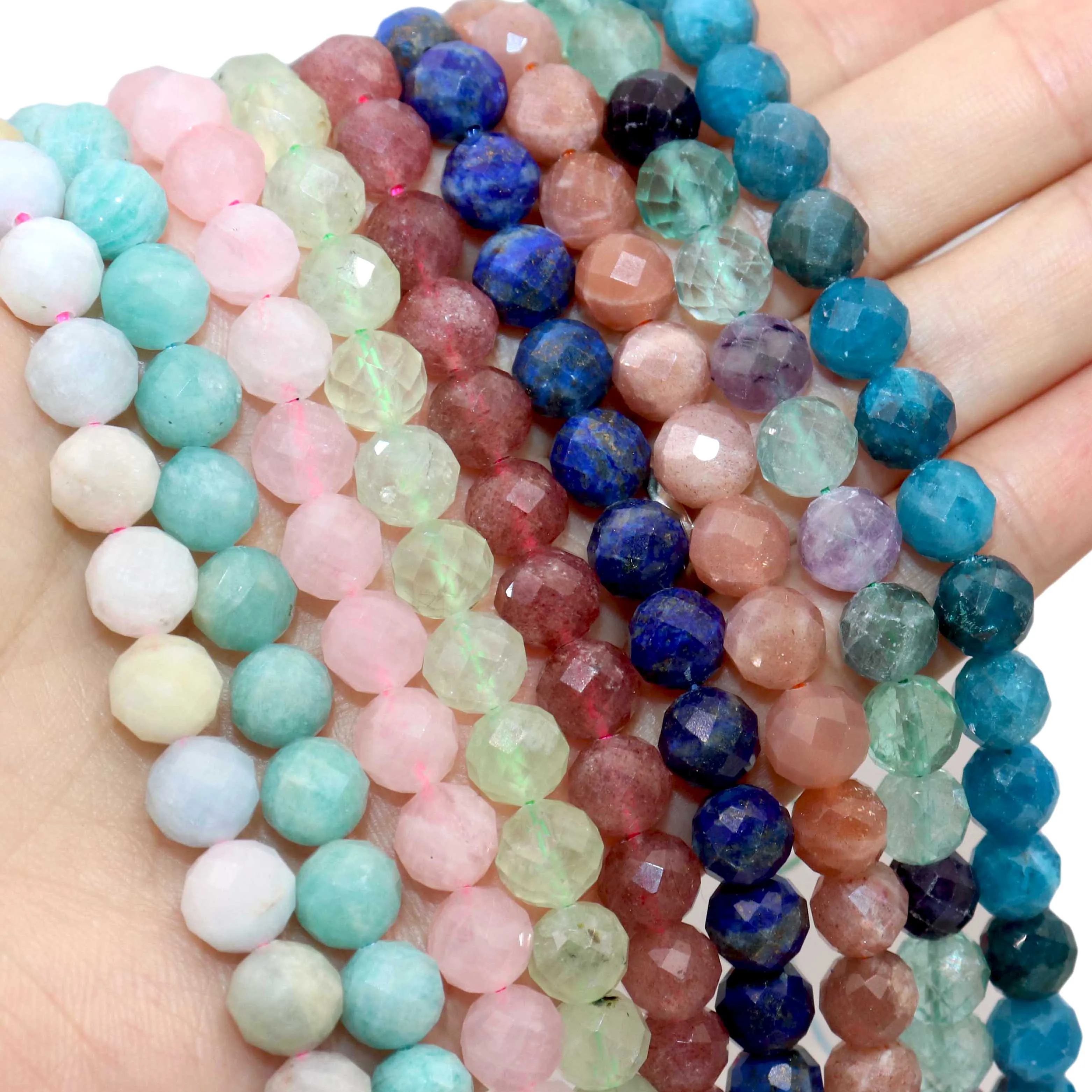 6/8/10MM Natural Stone Faceted Amethysts Aquamarines Amazonite Round Spacer Beads For Jewelry Making DIY Bracelet Necklace