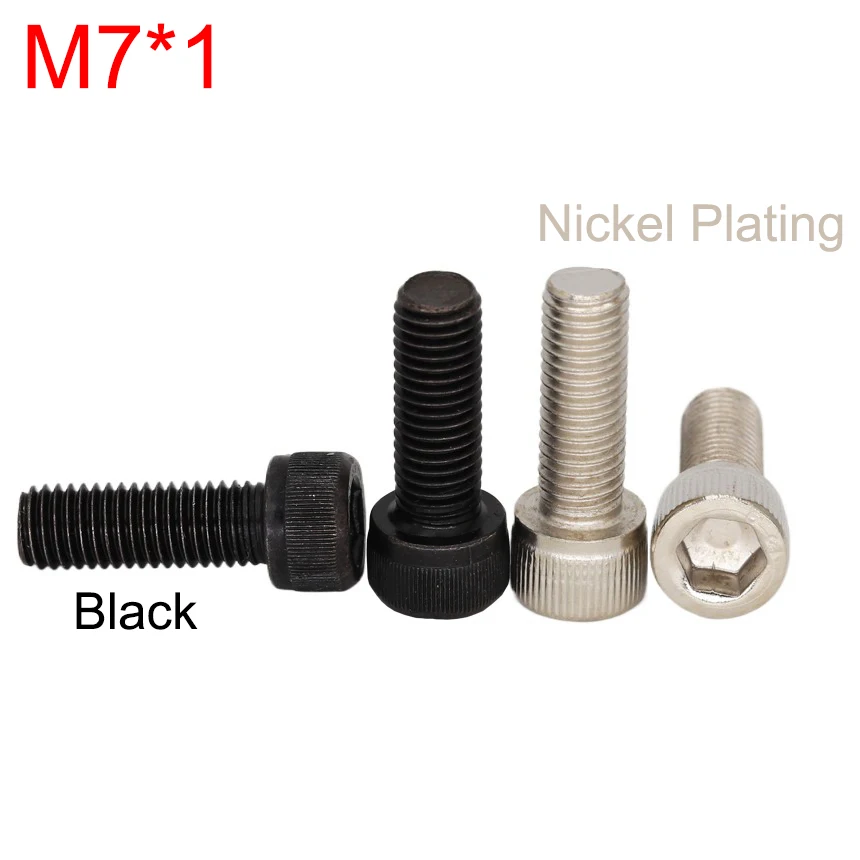 M7 1mm Gewindesteigung 12-60mm Feingewinde DIN912 12.9G Vernickelte Schwarze Stahl-Innensechskantschraube mit Innensechskantkopf