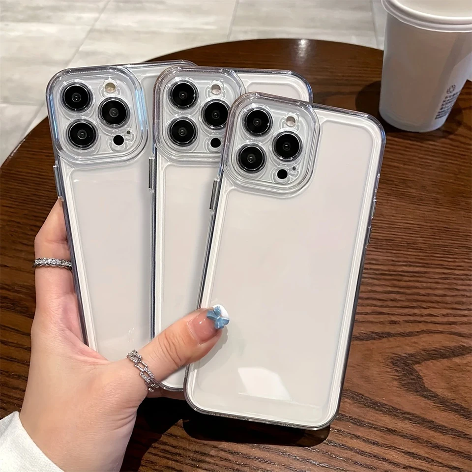 Set de 3 fundas transparentes de lujo a prueba de golpes para iPhone 17 16 15 14 13 12 11 Pro Max Plus Air 16E 17E, TPU suave 3