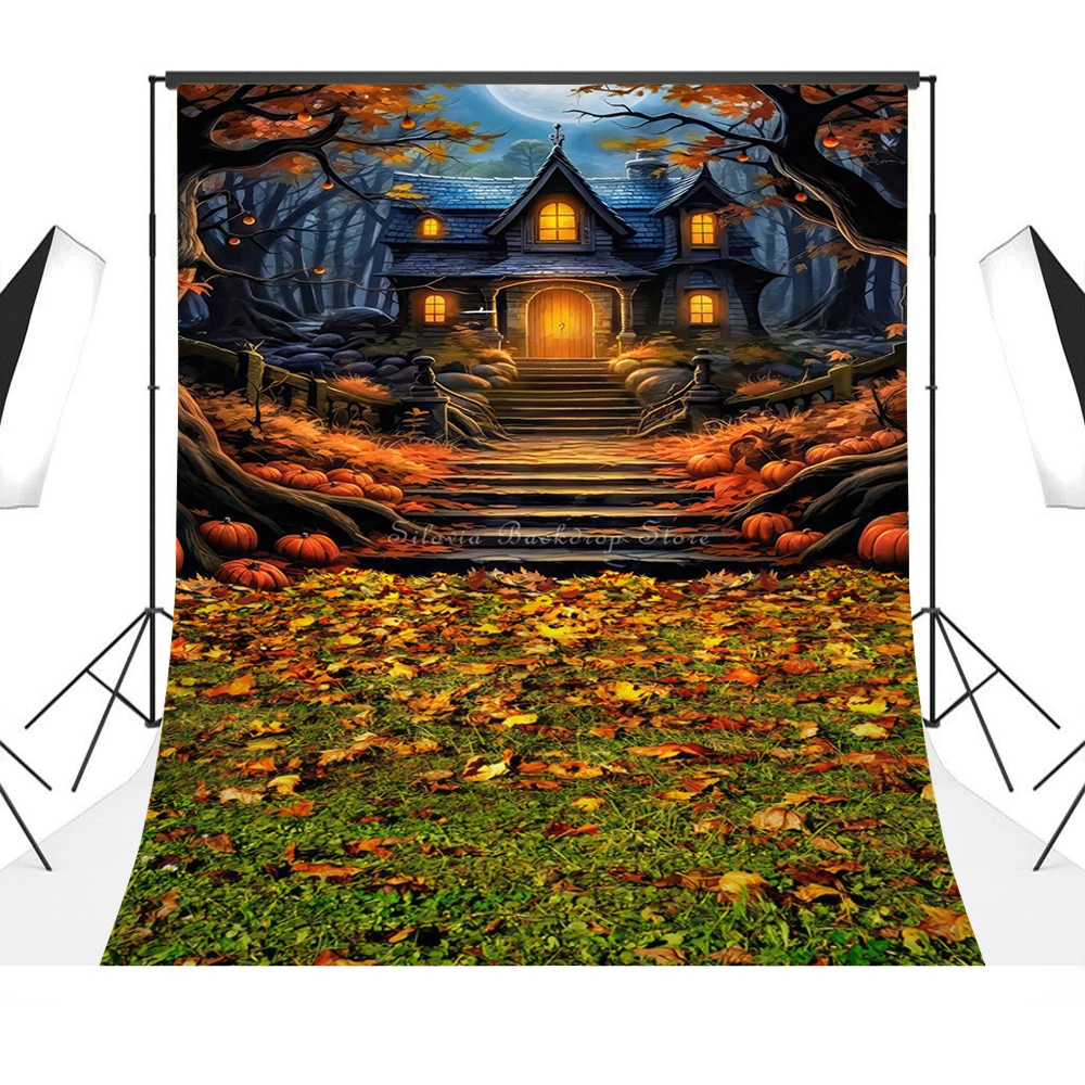 ฮาโลวีน Haunted Cottage ภาพพื้นหลัง Fairy Forest เค้ก Smash ฉากหลังเด็กถ่ายภาพ Photo Studio Props