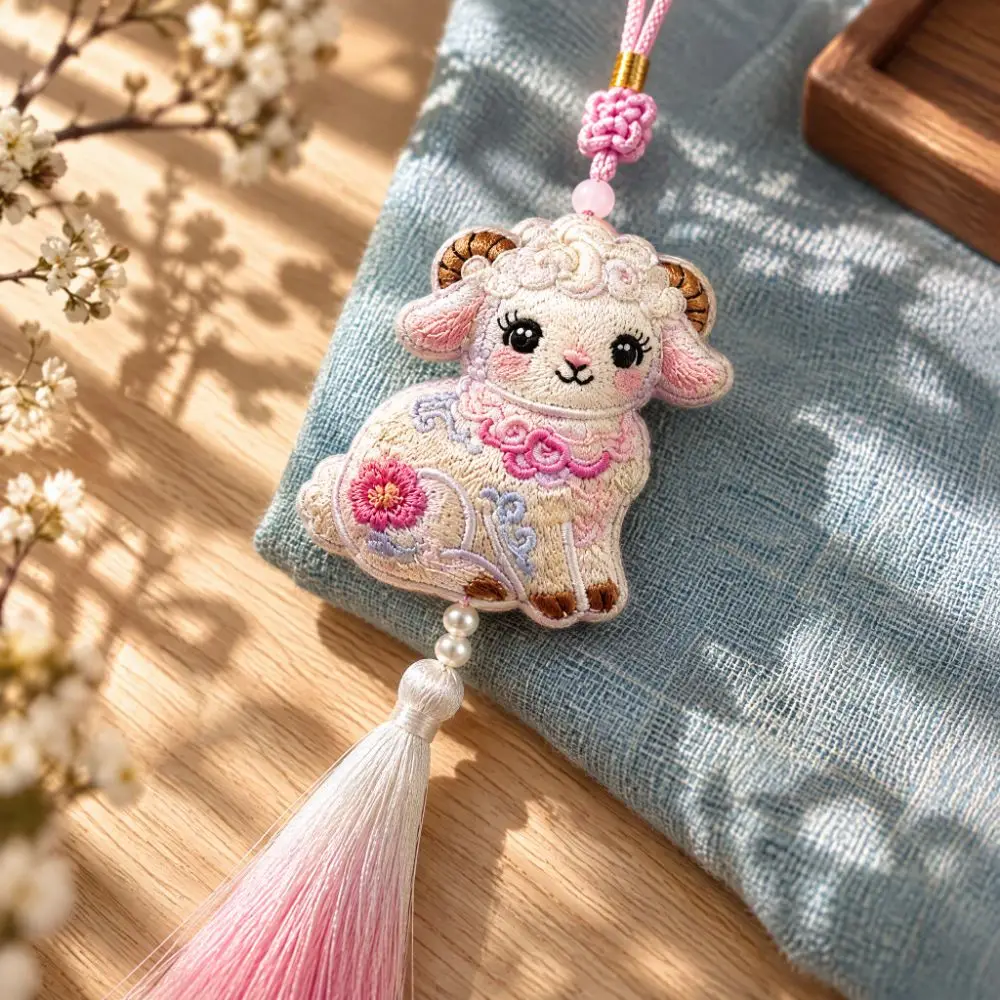 Chinese Style Embroidery Sachet Scented Bag Traditional Decor Aroma Pouch Lamb Ornament Zodiac Lamb Charm Zodiac Sheep Charm