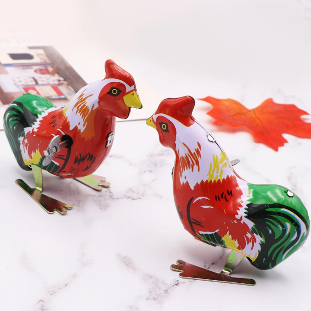 

3 PCS Iron Rooster Toys Collection Vintage Hand Made Random Color Metal Jumping Chicken